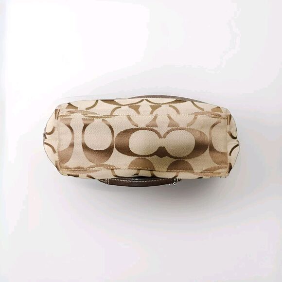 Coach F19046 Authentic Brown & Tan Signature C Stripe Shoulder Tote Purse Bag - Picture 6 of 8